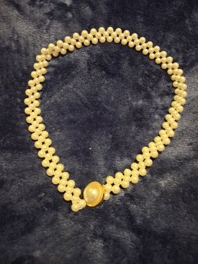 Pearl Beaded Choker Necklace with Gold Accent
